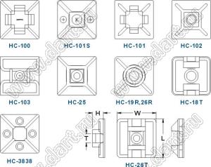 0505 CYX HC-101S площадка монтажная самоклеящаяся для кабельной стяжки, нейлон 66 (94V-2)