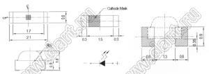 GT-0802UBC 0805 ЧИП светодиод угловой с боковым излучением; типоразмер 0805; синий; 460-470нм; 40-70мКд; 2,6-3,2V