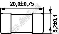 GST 020 предохранитель (вставка плавкая)  стеклянная, замедленная; 5x20мм; I=20A; U=250В