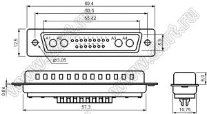 21W4P0S0xxx000 корпус вилки D-SUB комбинированной; 17_сигнальн.конт.; 4_увелич.конт.; с отверстиями диаметром 3,05 мм на кожухе