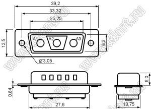 3W3CP0000100000 корпус комбинированного D-SUB разъема (вилка); 0; 3