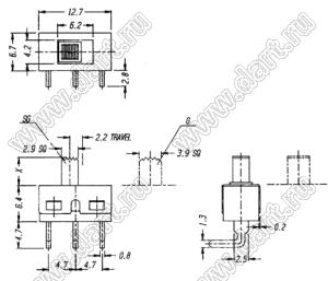 SS-12D06-G6 переключатель движковый угловой 1P2T