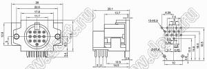 DS-13-03 розетка (гнездо) DIN на плату угловая; 13-конт.