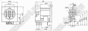 DS-13-04A розетка (гнездо) DIN на плату угловая; 13-конт.