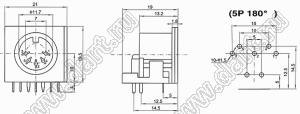 DS-5-03A розетка (гнездо) DIN на плату угловая; 5-конт.