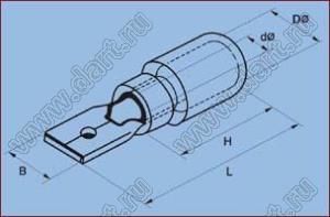 MDD1.25-110(5) наконечник изолированный ножевой (папа), для провода; s=0,5-1,5кв.мм; AWG 22-16; I max=10А; красный; медь луженая/пластик