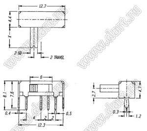 SK-13D01-G6 переключатель движковый угловой 1P3T; 0,3А 50VDC