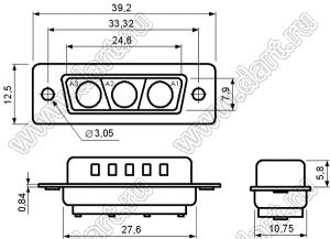 3W3CS0000100000 корпус комбинированного D-SUB разъема (розетка); 0; 3