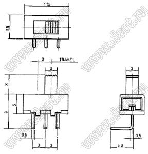 SS-12F27-G5 переключатель движковый угловой 1P2T; 0,5А 50В