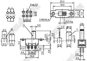 SS-22F25-G5 переключатель движковый 2P2T