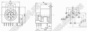 DS-8-03A розетка (гнездо) DIN на плату угловая; 8-конт.