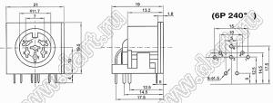 DS-6-03A розетка (гнездо) DIN на плату угловая; 6-конт.