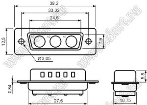 C3W3S000xxx000 корпус розетки D-SUB комбинированной; 3_увелич.конт.; с отверстиями диаметром 3,05 мм на кожухе