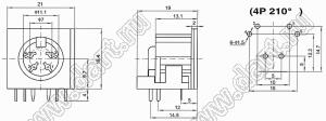 DS-4-03A розетка (гнездо) DIN на плату угловая; 4-конт.