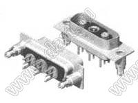3W3CP0CVxy50D00 вилка D-SUB комбинированная с коаксиальными контактами прямая; 3_увелич.конт.; приклепанная стойка 4-40 UNC с защелкой в плату