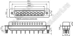 C8W8S0CVxy50D00 розетка D-SUB комбинированная с коаксиальными контактами прямая; 8_увелич.конт.; приклепанная стойка 4-40 UNC с защелкой в плату