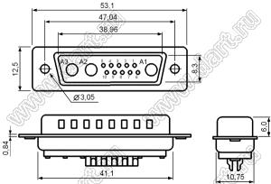 13W3P0000100000 корпус комбинированного D-SUB разъема (вилка); 10; 3