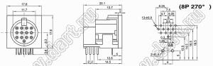 DS-13-01A розетка (гнездо) DIN на плату угловая; 13-конт.