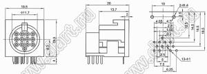 DS-13-04 розетка (гнездо) DIN на плату угловая; 13-конт.