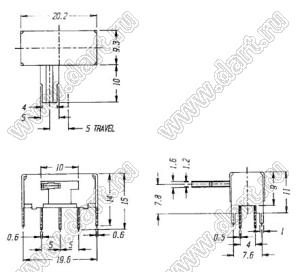 SK-22J04-G8 переключатель движковый угловой 2P2T