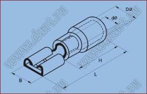 FDD2-110(5) (BF110-5) наконечник изолированный ножевой (мама), для провода; s=1,5-2,5кв.мм; AWG 16-14; I max=15А; синий; латунь луженая/пластик