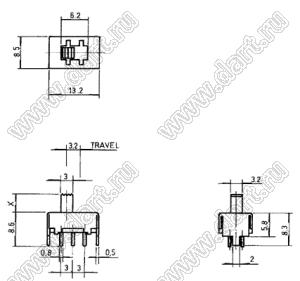 SS-22F04-G5 переключатель движковый прямой 2P2T