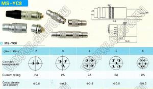 YC8-3PW/YC вилка на прибор+розетка на кабель; d отв.=8мм; 3-конт.; I max=3.5А; Uном=30В