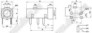 PJ-320 (CKX-3.5-28) гнездо стерео 3,5 мм на плату