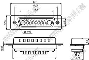 17W2S0S0xxx000 корпус розетки D-SUB комбинированной; 15_сигнальн.конт.; 2_увелич.конт.; с отверстиями диаметром 3,05 мм на кожухе