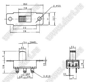 SS-22K28-G8 переключатель движковый 2P2T