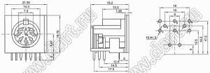 DS-8-04A розетка (гнездо) DIN на плату угловая; 8-конт.