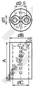 LEDW-19 держатель 5мм светодиода прямой на плату; нейлон-66 (UL); натуральный; A=19,0мм; B=5,6мм; C=4,2мм