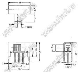 SK-12F05-G5 переключатель движковый угловой; 1P2T; I=0,3А; U=30В