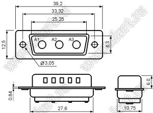 C3W3P000xxx000 корпус вилки D-SUB комбинированной; 3_увелич.конт.; с отверстиями диаметром 3,05 мм на кожухе