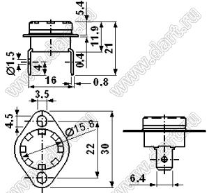 Термостаты KSD301(KSD302) серии: тип FBVL неподвижный фланец, вертикальные выводы