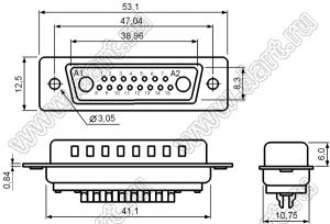 17W2P0S0xxx000 корпус вилки D-SUB комбинированной; 15_сигнальн.конт.; 2_увелич.конт.; с отверстиями диаметром 3,05 мм на кожухе