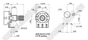 R1610N-4C3-B103 потенциометр роторный (16мм) 10 кОм линейный; обратный монтаж на плату, вал металлический 18 зубов, длина вала 25мм