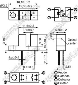 ITR8104 (BITR8104) фотопрерыватель щелевой (зазор 3,1 мм)