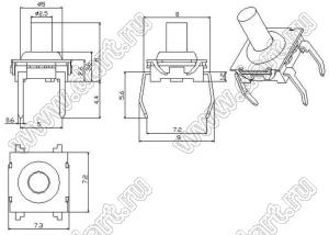 WS7750S-180 кнопка тактовая пылевлагозащищенная; H=5,0мм; U=12В; I=50мА; Tраб. -20...+80°C; 180±50гс