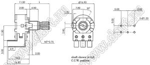 R1620S-3D3-B103K потенциометр роторный (16мм)  мет. вал KQ-типа, длиной 20 мм с 18 зубьями, линейная х-ка, 10 кОм с выключателем