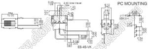 ES-5S-VR-H (DPDT) переключатель герметичный сверхминиатюрный движковый угловой вертикальный (ВКЛ-ВКЛ); DPDT; ON-ON