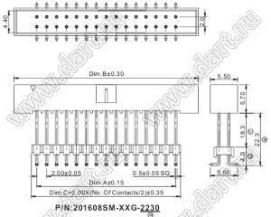 201608SM-34G-2230 вилка прямая приподнятая для поверхностного (SMD) монтажа; шаг 2,00x2,00мм; 2x17-конт.