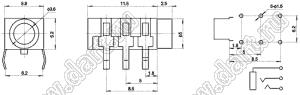 PJ-313-1R (ST-033R, CKX-3.5-05R) гнездо стерео 3,5 мм; красное