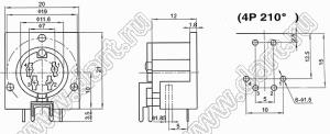 DS-4-06 розетка (гнездо) DIN на плату угловая; 4-конт.