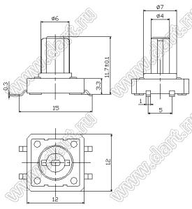 TSTPJ1212 кнопка тактовая SMD; 12x12x11,7мм