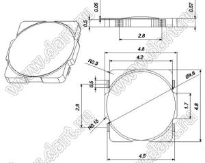 TS4406 кнопка тактовая SMD; 4.8x4.8x0.6мм; 50mA 12VDC