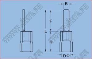 DBV1.25-11 наконечник изолированный штыревой плоский, для провода A.W.G. 22-16 сечением 0,5-1,5 кв.мм., ток  19А, красный изолятор