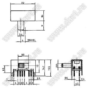 SK-42H03 переключатель движковый угловой 4P2T