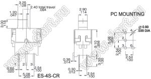 ES-4AS-CR-H (SPDT) переключатель герметичный сверхминиатюрный движковый прямой (ВКЛ-ВЫКЛ-ВКЛ); SPDT; ON-OFF-ON