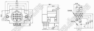 DS-13-03A розетка (гнездо) DIN на плату угловая; 13-конт.